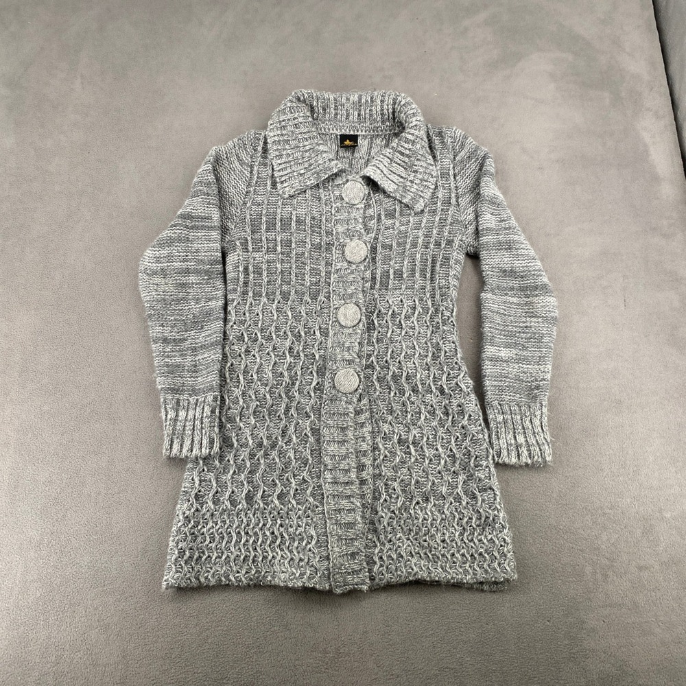 Alpaca Grey Marl Knit Longline Cardigan Sweater Button Front Small